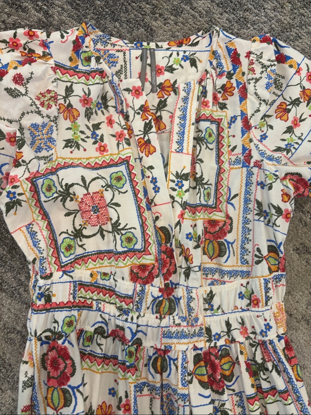 Anthropologie White Maxi Dress with Multicolor Floral Patchwork